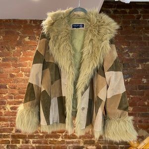 Afghan Patchwork Brown and Tan Suede Coat